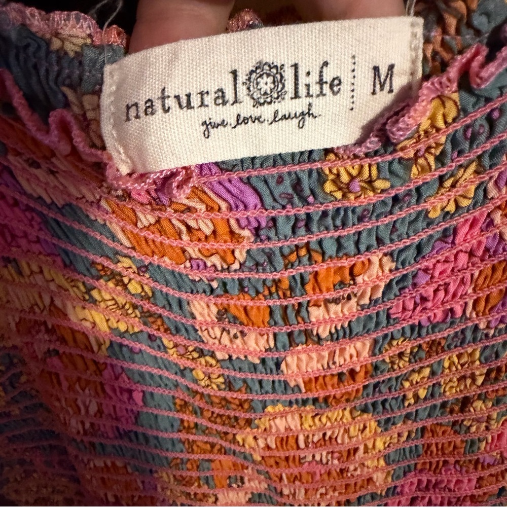 Natural Life Floral Wide-Leg Jumpsuit with Smocked Bodice Boho Vibes Size Medium - Picture 5 of 9